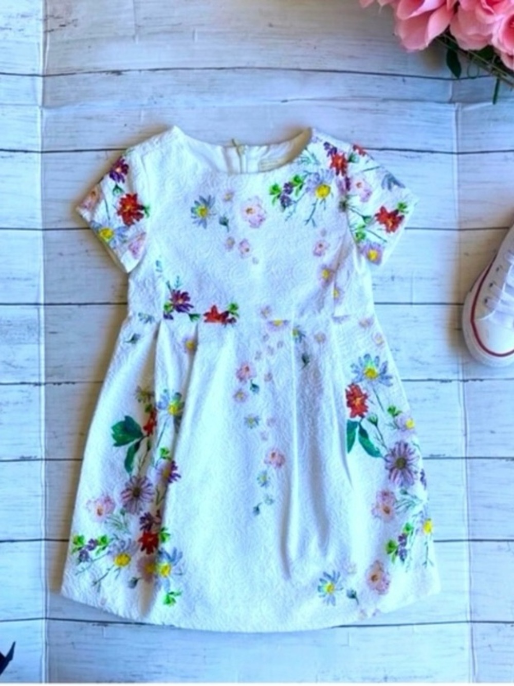 ZARA Girls White Floral Embroidered Dress